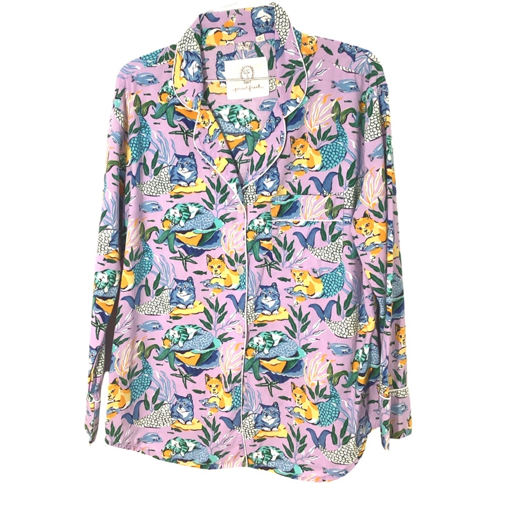Print Fresh Meowing Mermaids Long Sleeve Pajama Top Size XS